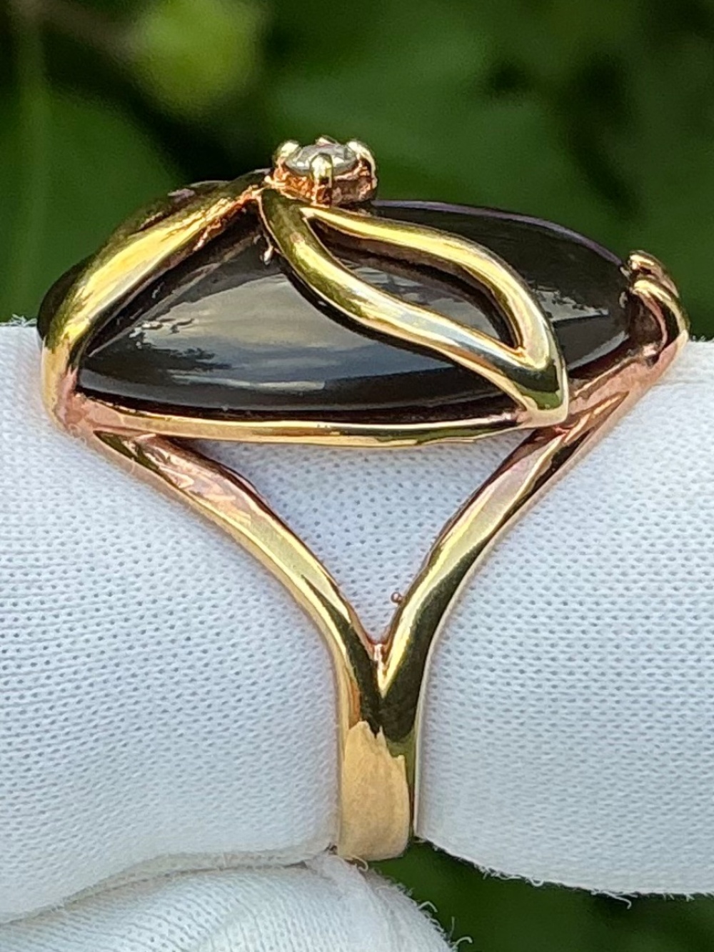 Vintage Seta Oval Black Onyx & Crystal Gold Plated Statement Ring Size 6 - Picture 2 of 13